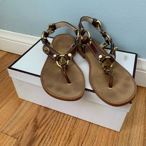 Coach Brown Gold Leather Ankle Sandals